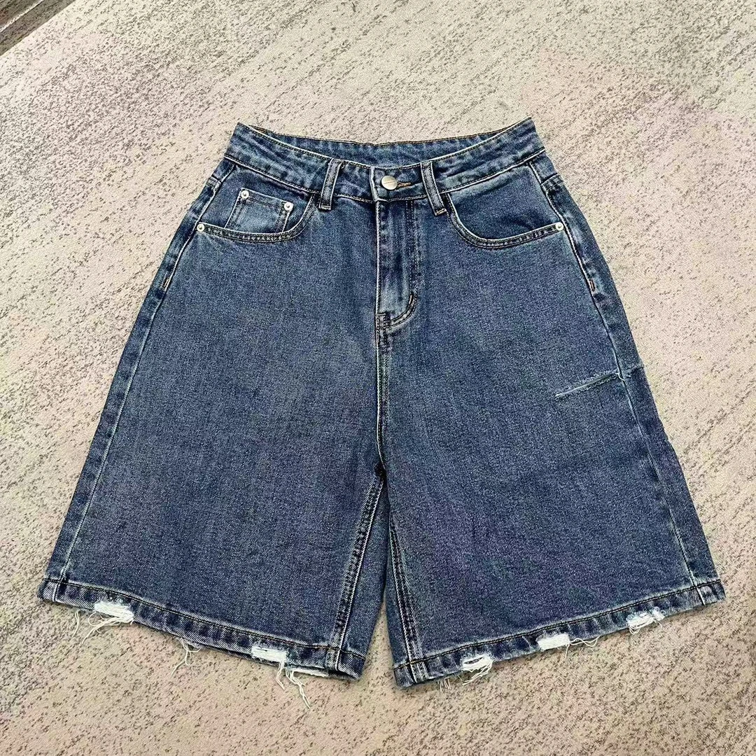 【印象派】夏季新款欧货复古割破毛边高腰显瘦五分阔腿牛仔裤80291