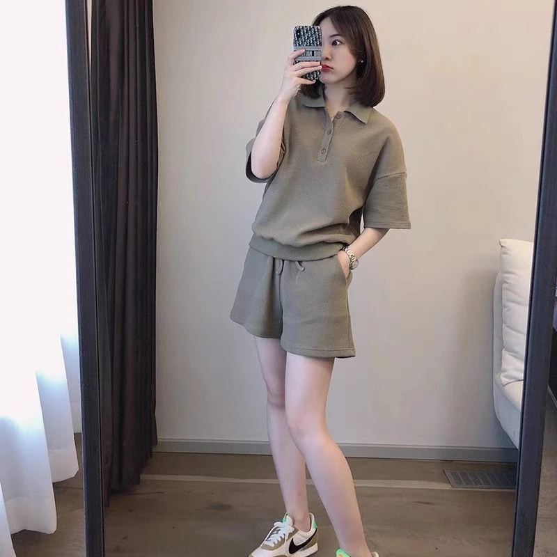休闲运动服套装女夏季短裤套装一整套短袖短裤洋气衫两件套