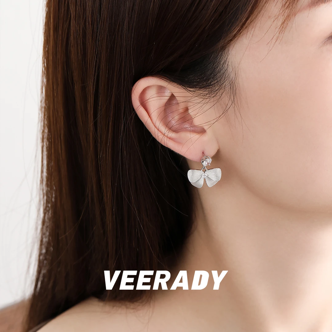 925银耳饰  蝴蝶结耳钉女拉丝小众设计感耳环轻奢通勤气质耳饰