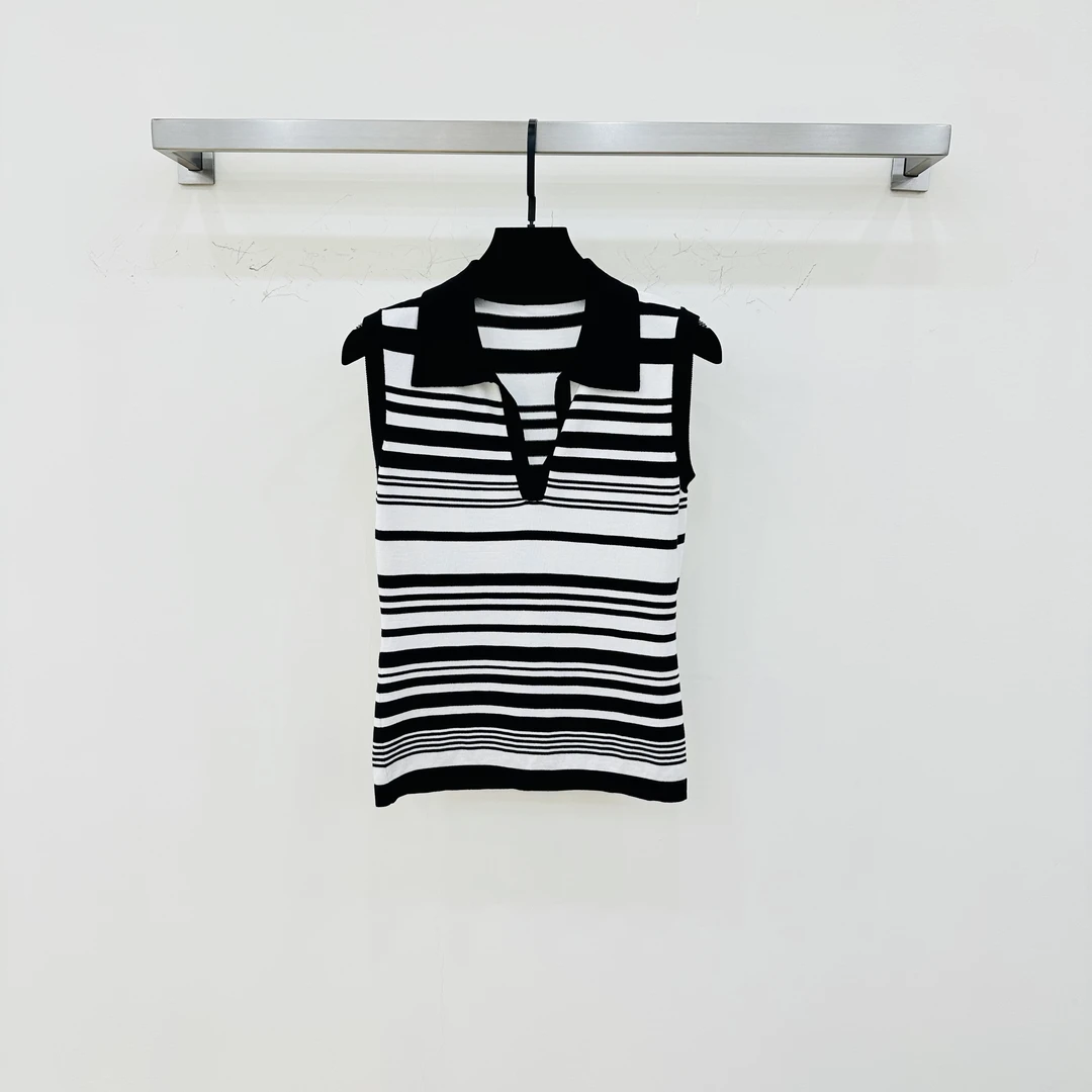 JIAYE CHAN夏季新款小香风polo领撞色条纹背心上衣