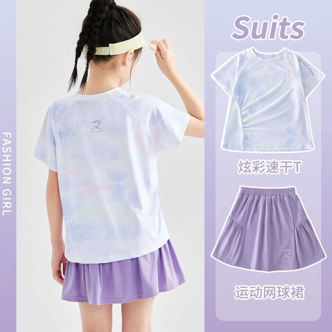儿童运动套装女童2025新款夏日网球服中大童羽毛球速干衣短袖t恤