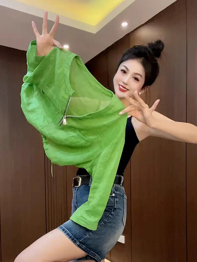 韩系秋季百搭宽松洋气时髦高级感超好看小个子炸街减龄绿色T恤