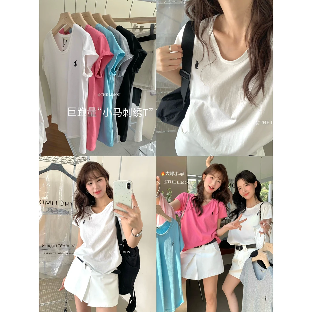 美树【柠檬绿茶】小马刺绣T！韩系松弛感短袖T恤  TM-0966#