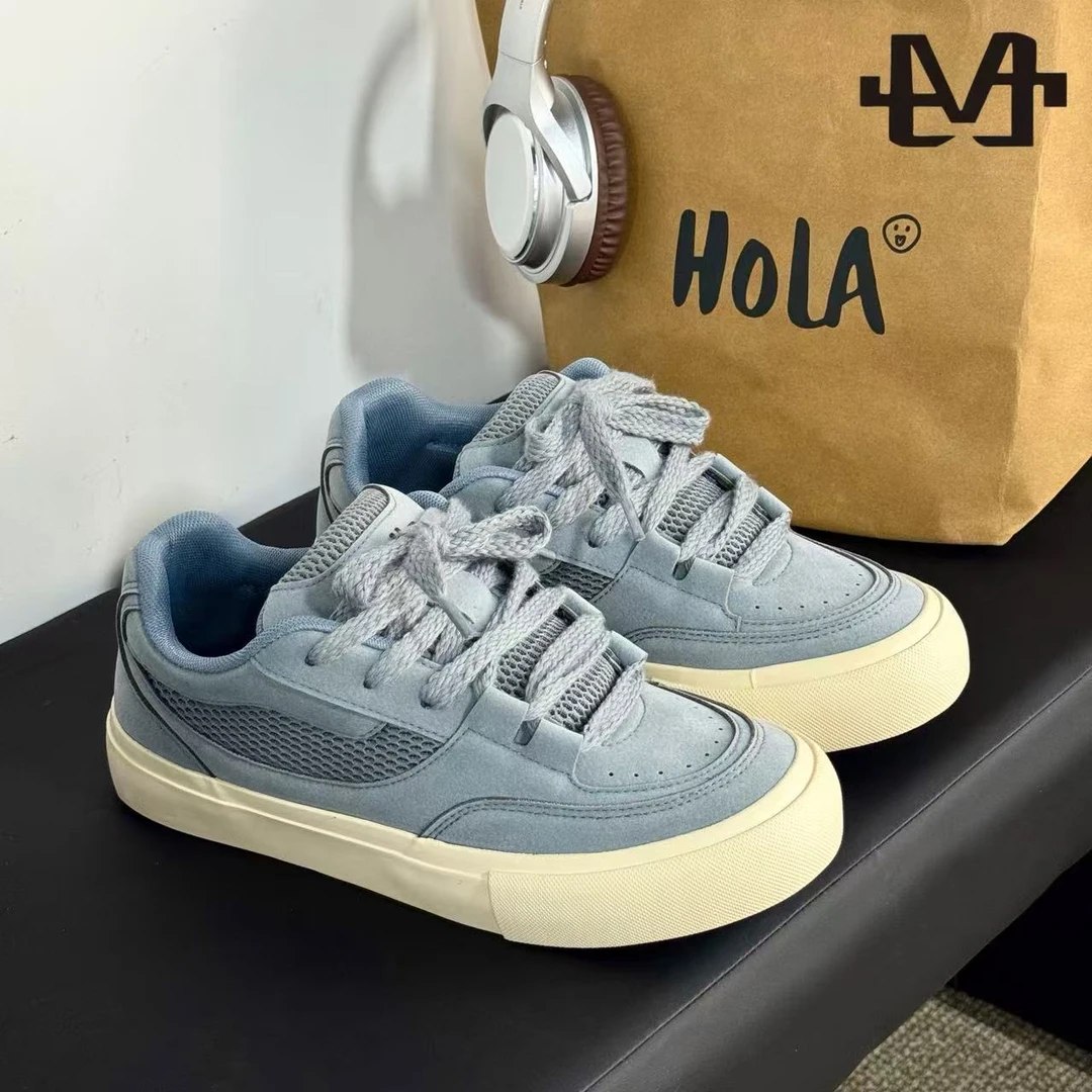 【原创设计】蓝色男鞋干净痞帅板鞋2025新款秋季小众厚底面包鞋男