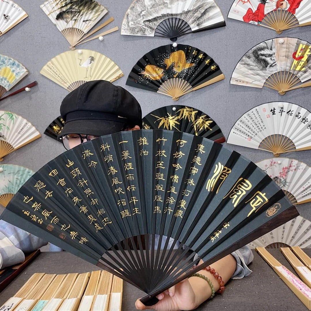 国画95寸黑檀-纯手绘-文玩扇骨（默认粘好）