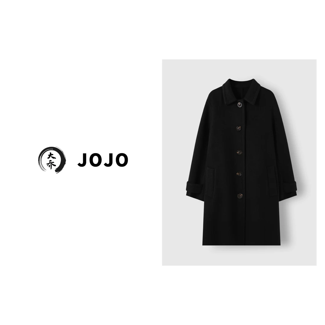『大乔JoJo』【丝毛大衣】质感上乘！休闲翻领纽扣设计显瘦毛呢外套