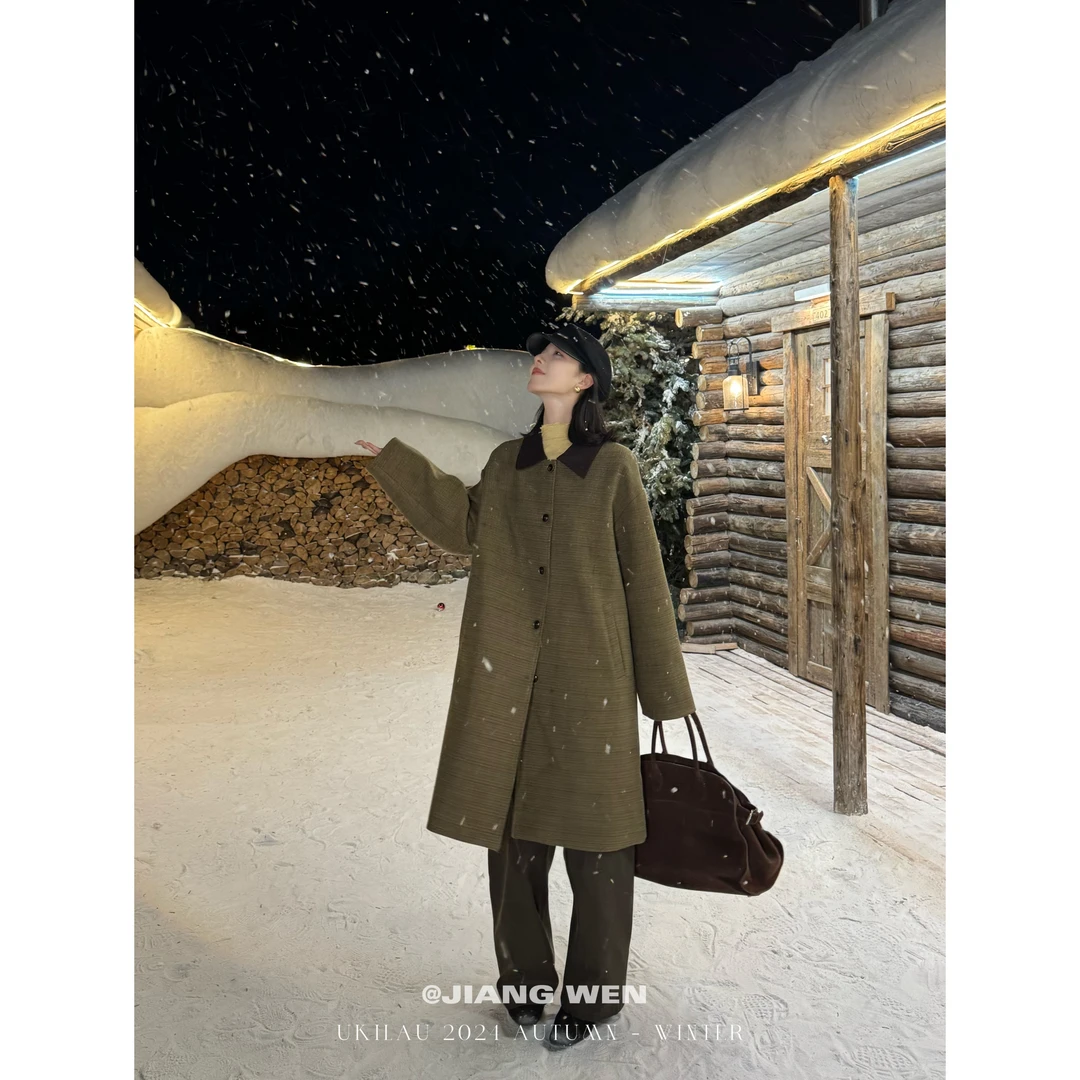 UKILAU【松林大衣】拼色翻领双面羊绒高级感气质毛呢大衣外套