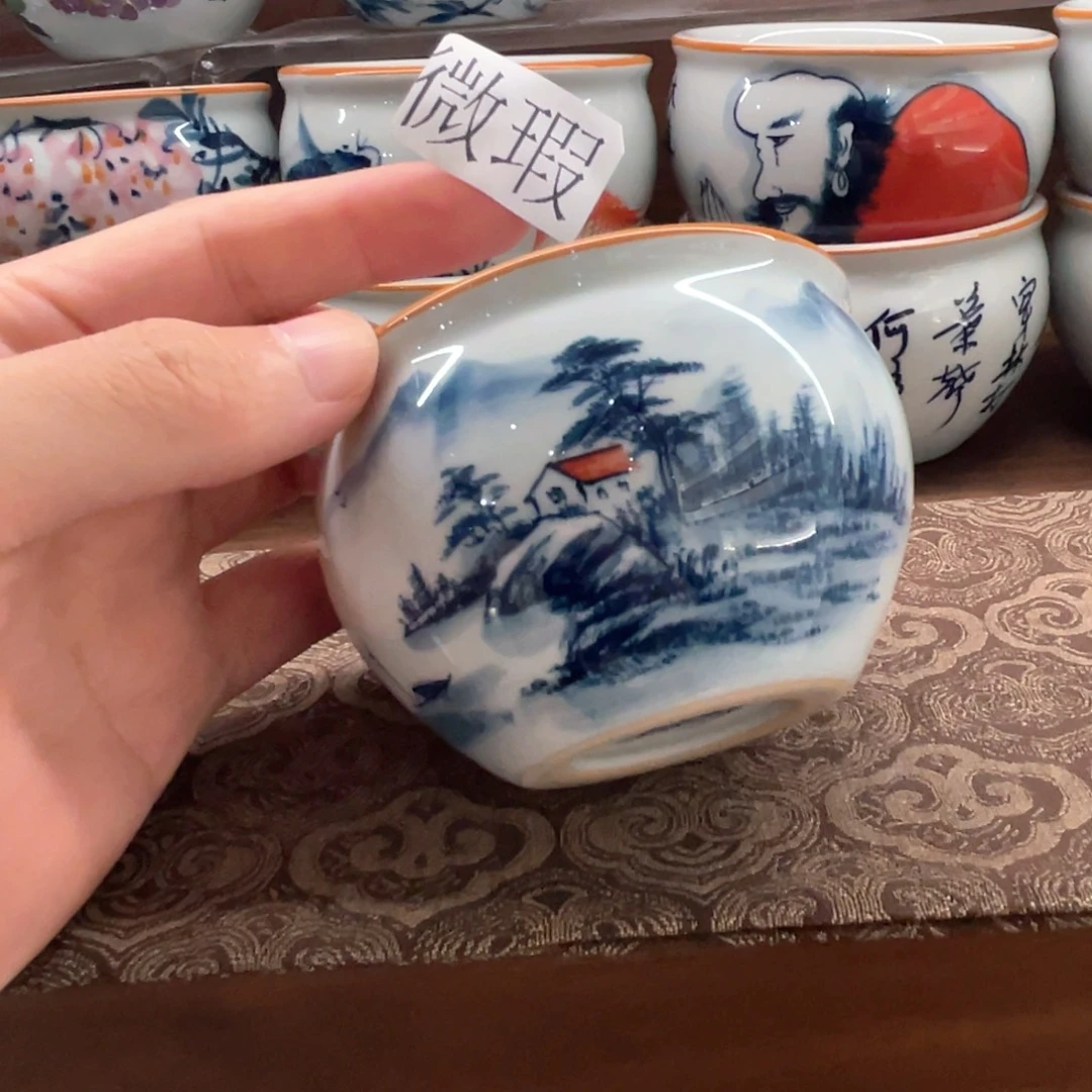 釉下手绘茶具微瑕