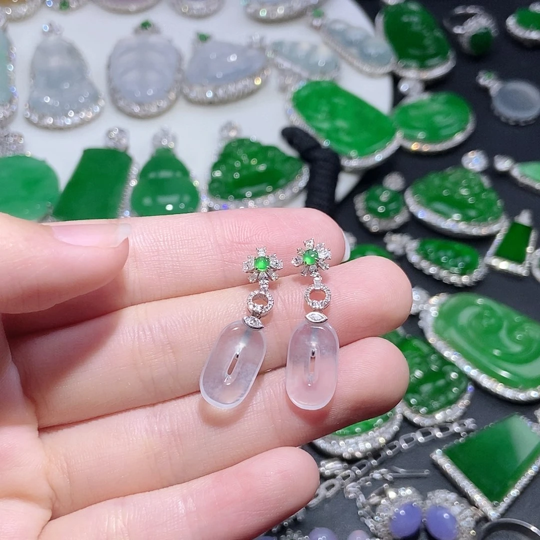 翡翠戒指18K金镶嵌耳坠