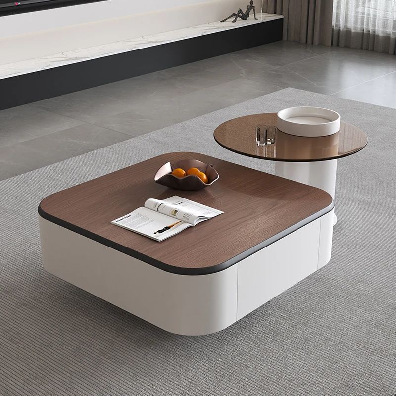 中古风茶几客厅家用小户型高端中式复古圆形储物茶几组合