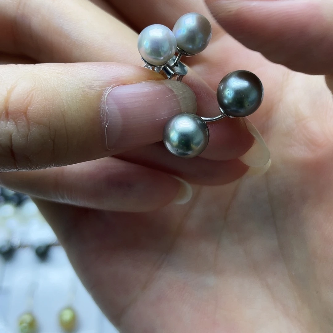 银S925镶嵌淡水珍珠耳饰