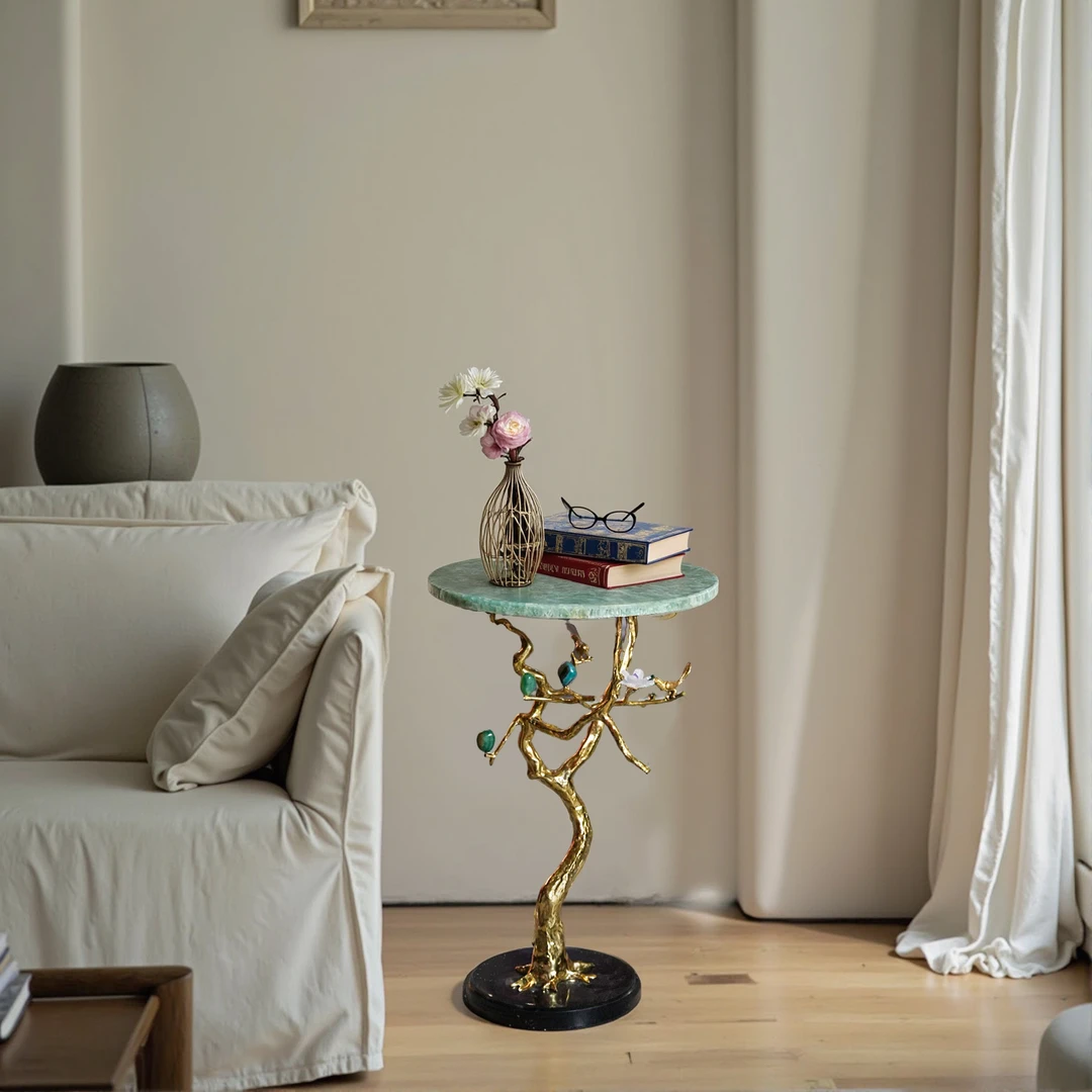 【本尼家】H09现代轻奢装饰铜配水晶家用小边几客厅圆几茶几