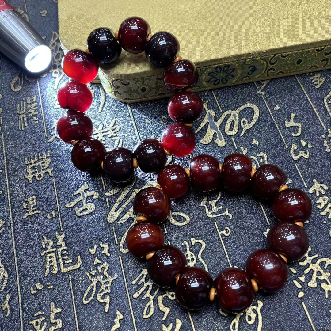 江德洋珠宝S1906（玉甲珠宝）桖灵深珀黑玛瑙手串-多样性发其一件