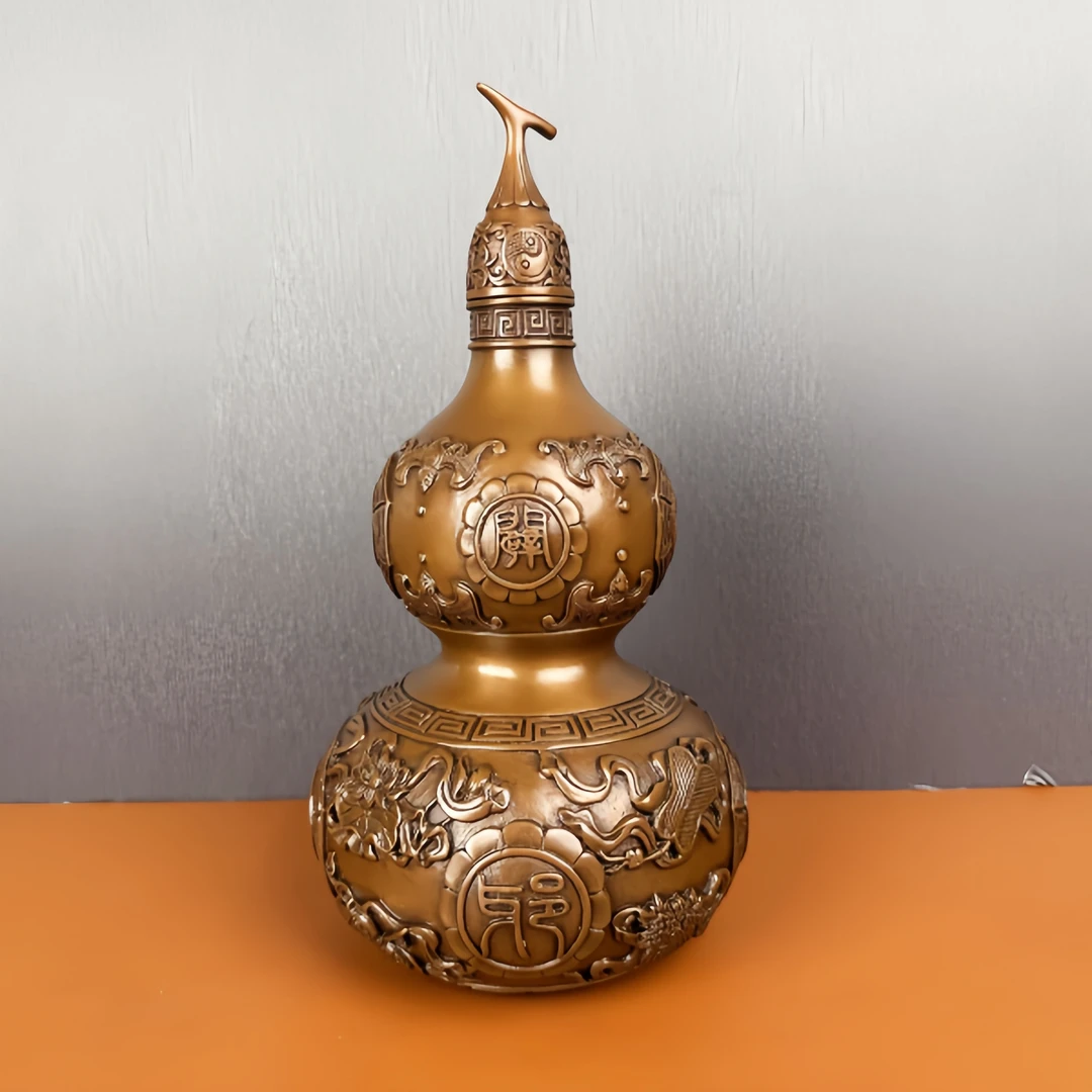 古品轩【招米八卦葫芦】纯铜葫芦摆件乔迁搬家送礼摆件高档纯手工