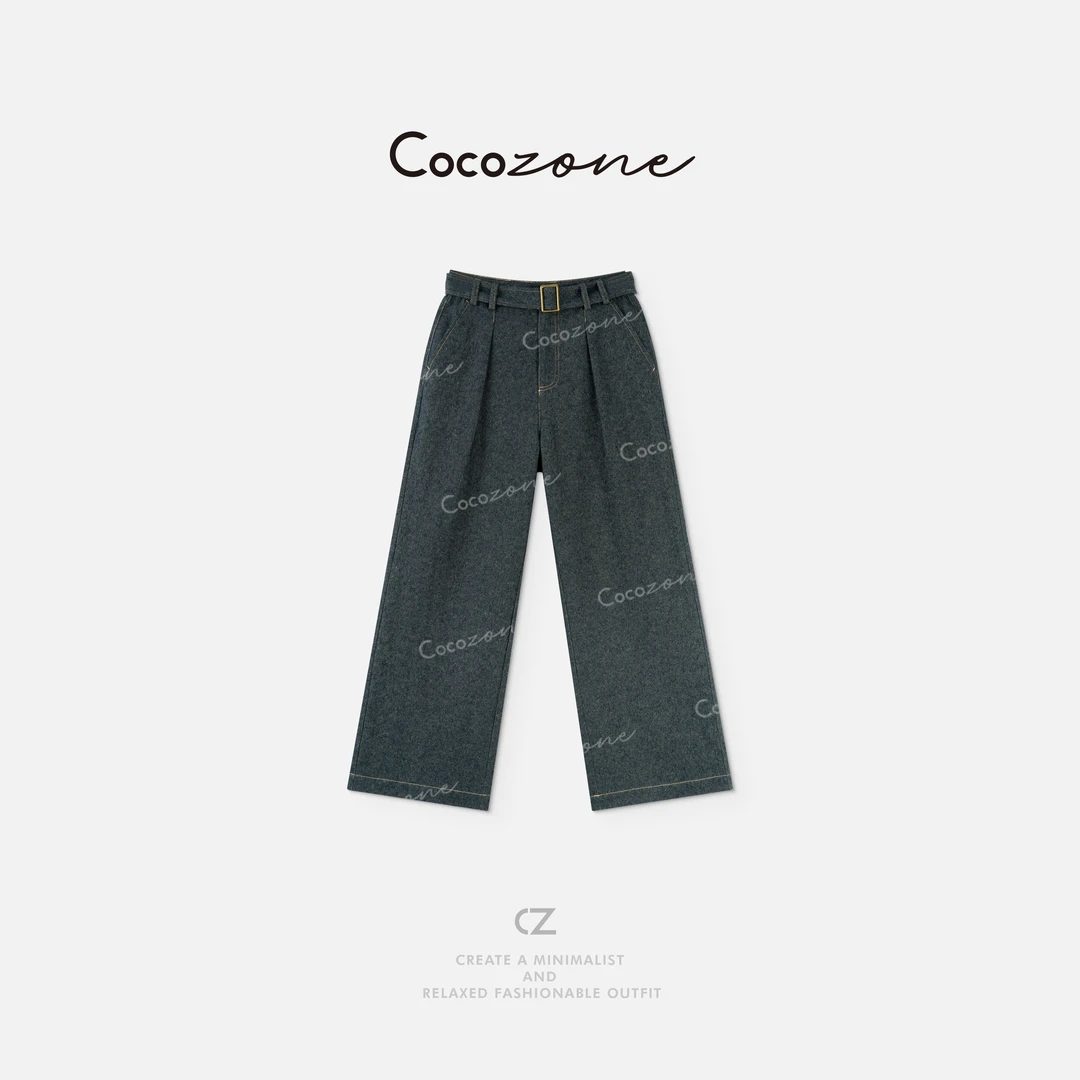 COCO ZONE 刘一一【亚麻棉混纺】腰带扣纯色简约牛仔裤CD1A1078