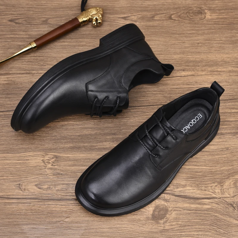 ECQO ACC头层牛皮休闲百搭男鞋牛皮真皮透气皮鞋秋季新款开车男鞋