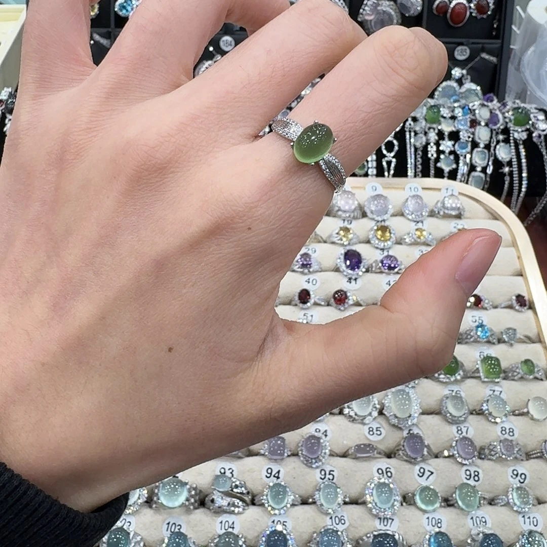 蛇纹石玉银S925镶嵌戒指戒指