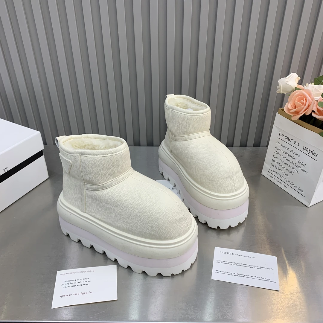 胖头面包鞋卡皮巴拉真皮棉厚底松糕超高跟小个子7cm雪地棉靴女鞋