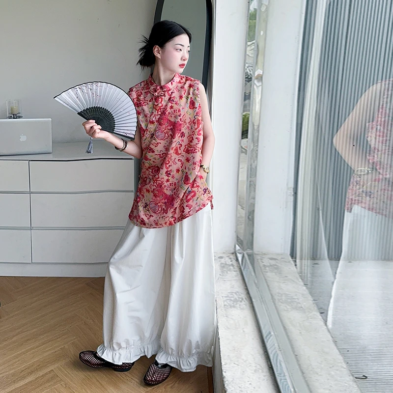 女童套装薄款新中式国风盘扣无袖马甲薄款百搭南瓜裤两件套2025夏