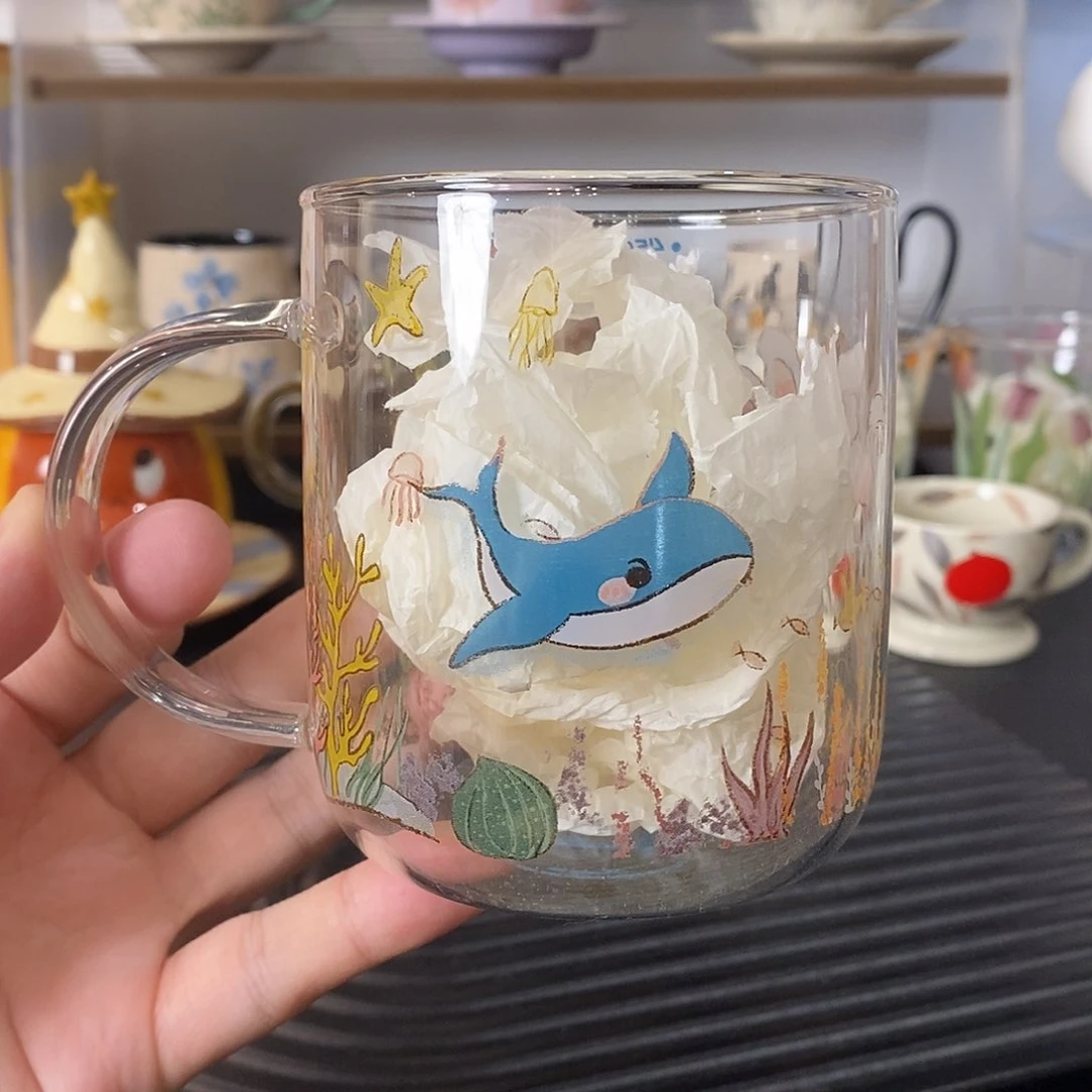 陶瓷鲸鱼兔兔高硼硅玻璃杯