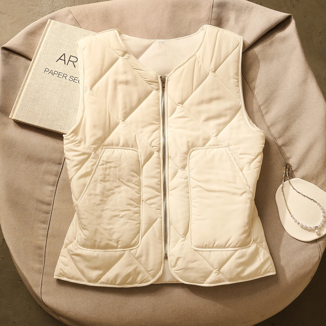 秋冬季时尚拉链马甲棉衣背心女新款保暖贴身修身内搭无袖上衣外穿