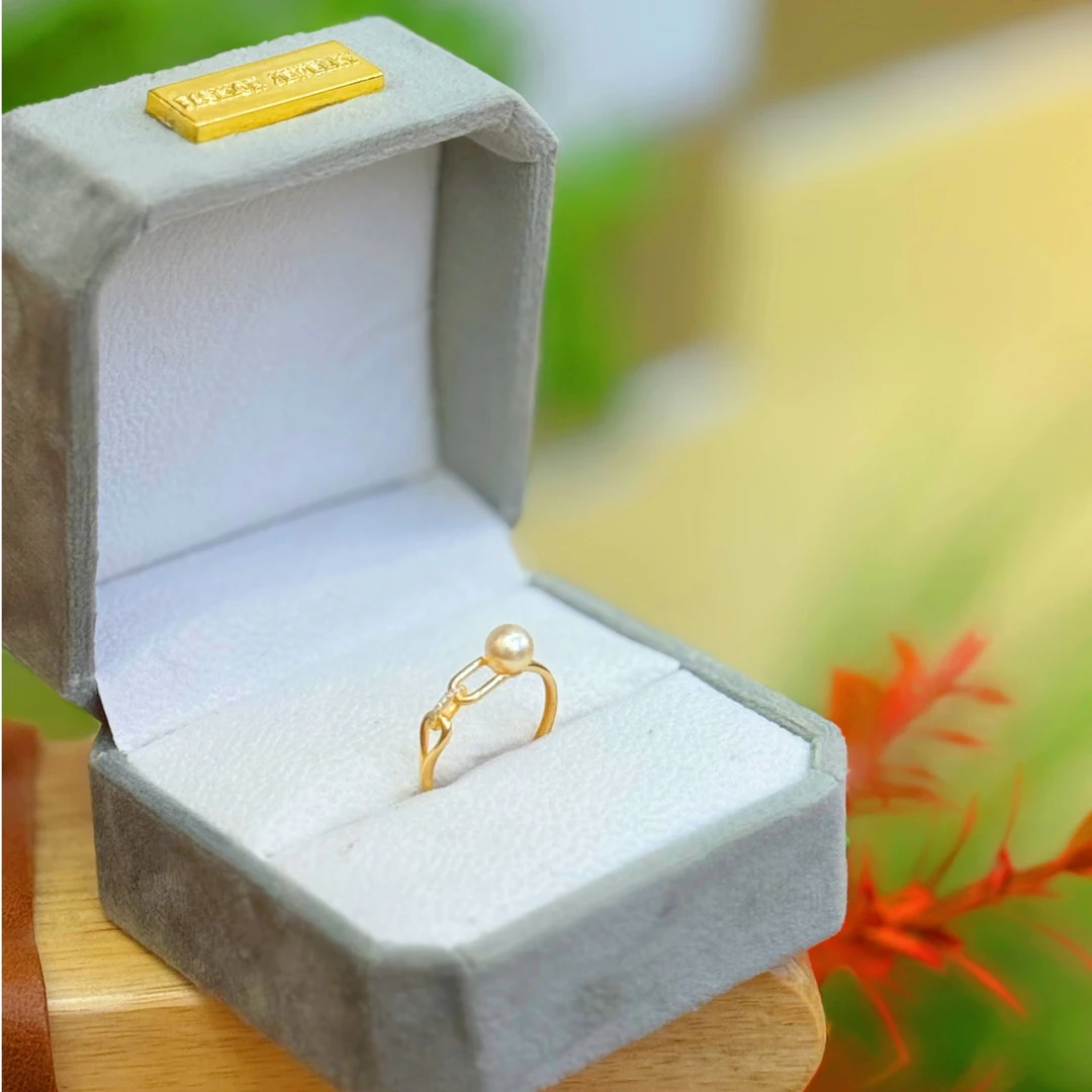 【晓艾珍珠】海水羽黄金戒指 5-6mm S925银  X669