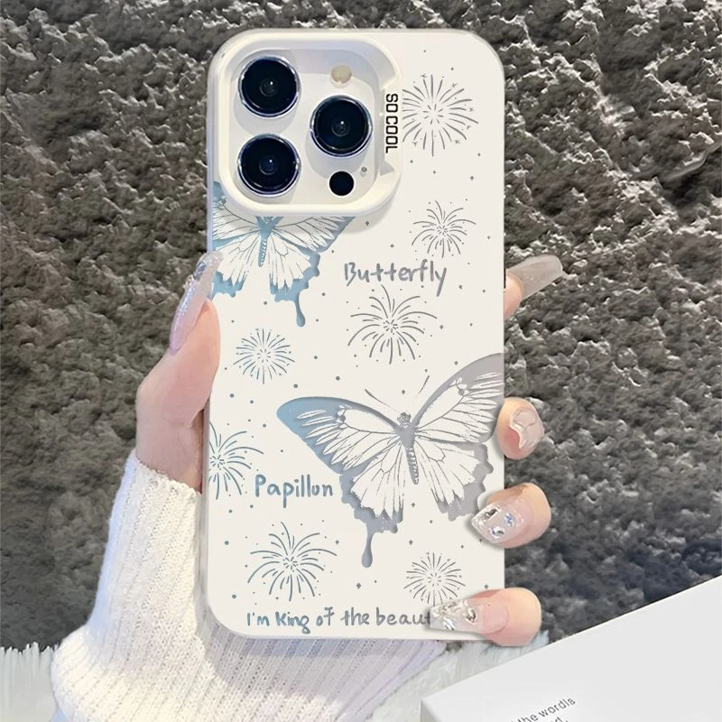 烟花蝴蝶适用于苹果16PROMAX手机壳iPhone15唯美14硬壳13大孔12/X