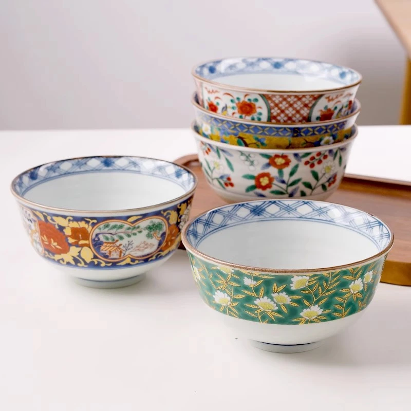 小鹿田烧日本进口宫廷风16cm陶瓷面碗银彩牡丹汤面碗