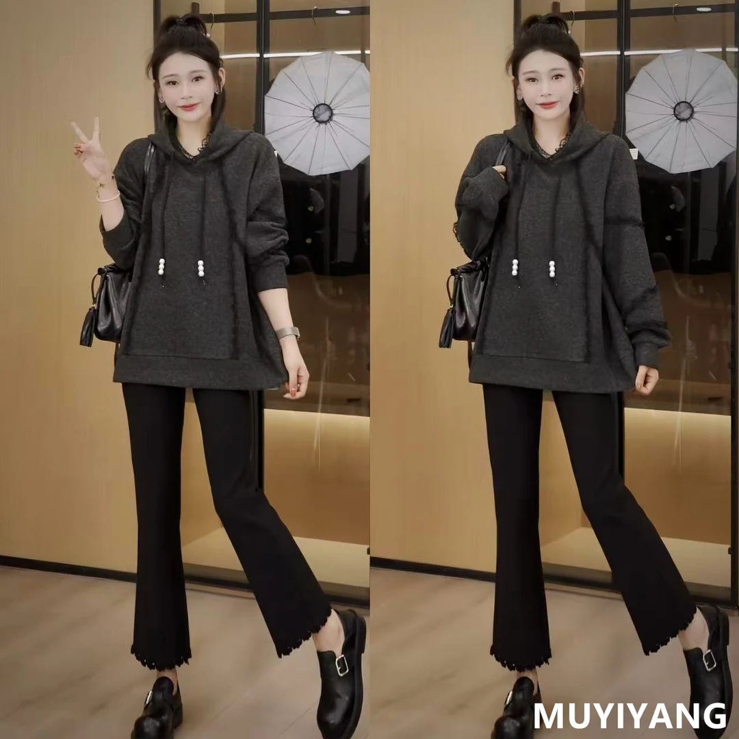 【素然】小众高级感宽松蕾丝中长款高定版卫衣 衣长66 25-440#