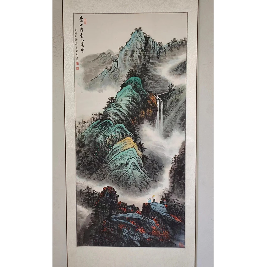3020  纯手绘老字画《青山秀色》中堂  尺寸 137×68
