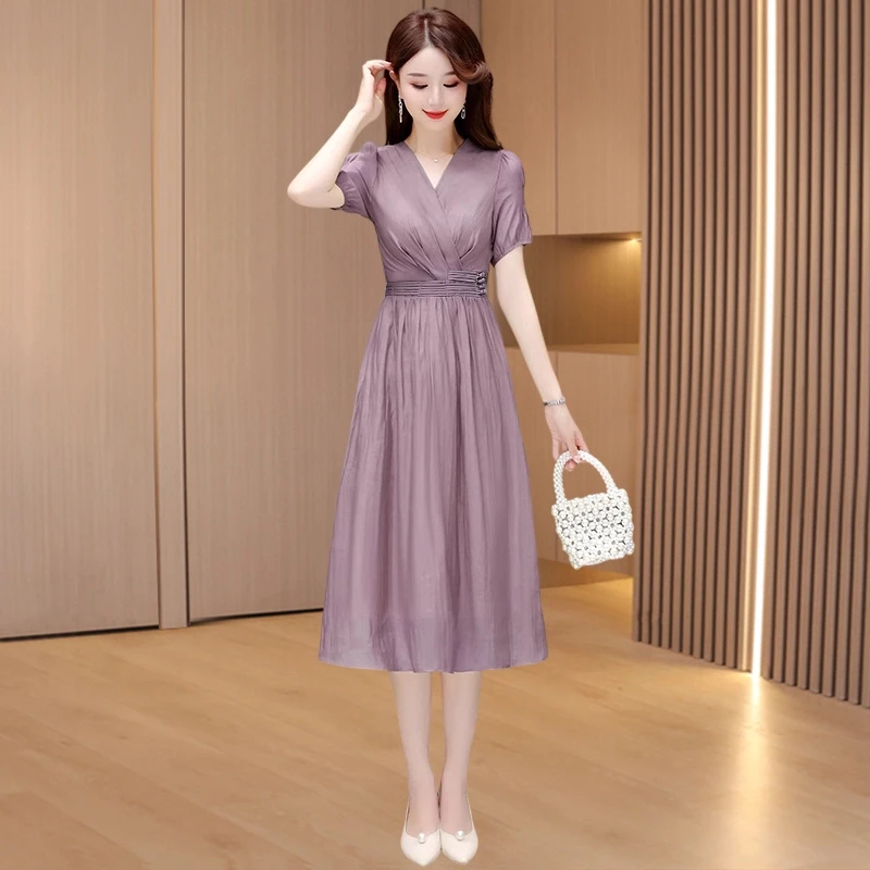 时尚高端气质减龄雪纺纱料连衣裙2025女夏天洋气高贵妈妈减龄时尚