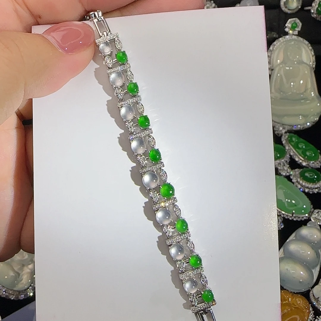 翡翠18K金镶嵌手链天然翡翠