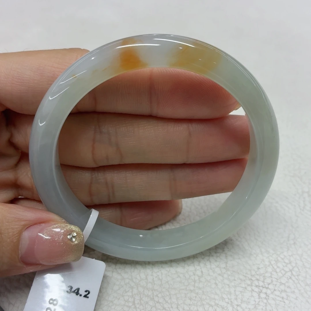 翡翠手镯未镶嵌缅甸翡翠手镯52.8黄翡