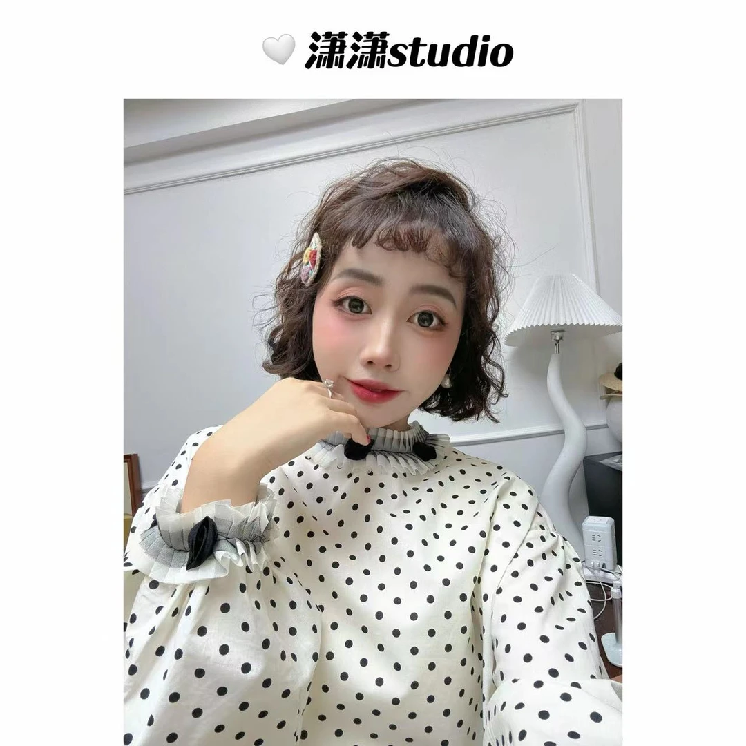 【波点玫瑰】潇潇领口袖口立体玫瑰花设计泡泡袖韩系百搭衬衣XW0032