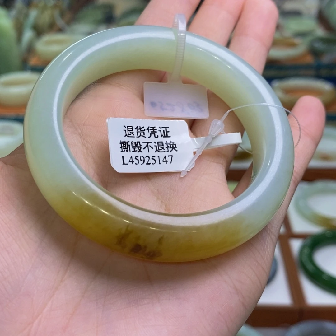 和田玉未镶嵌手镯且末高青白带糖飘翠53/54