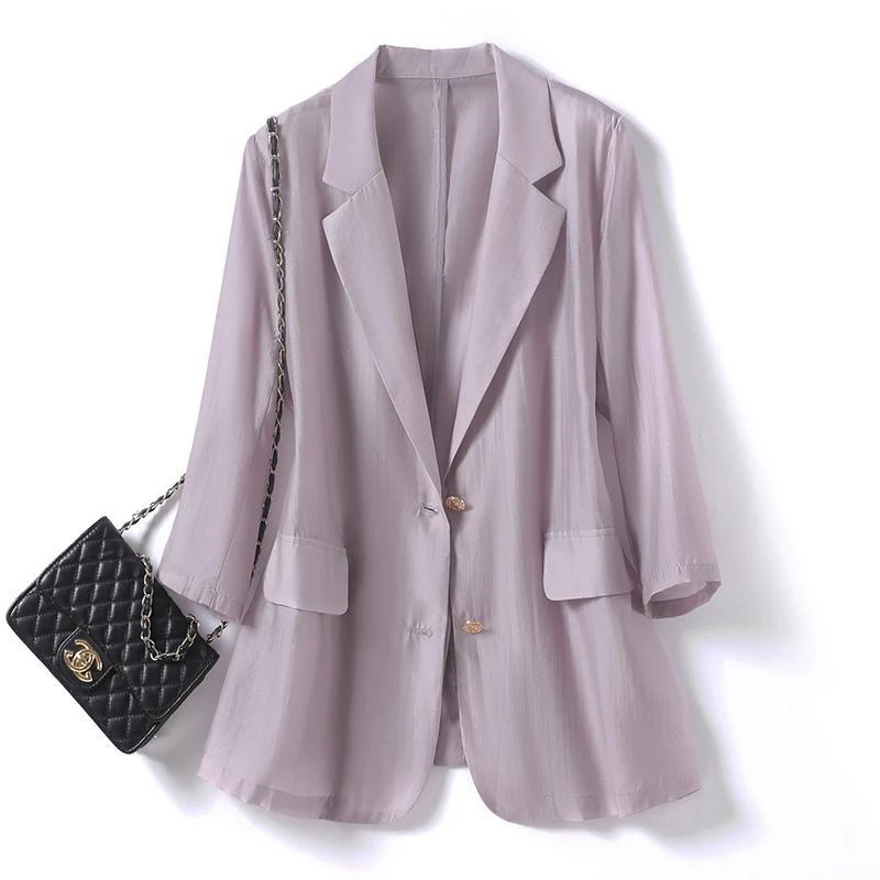 天丝薄款西装外套时尚夏季修身新款显瘦休闲七分袖防晒西服女上衣