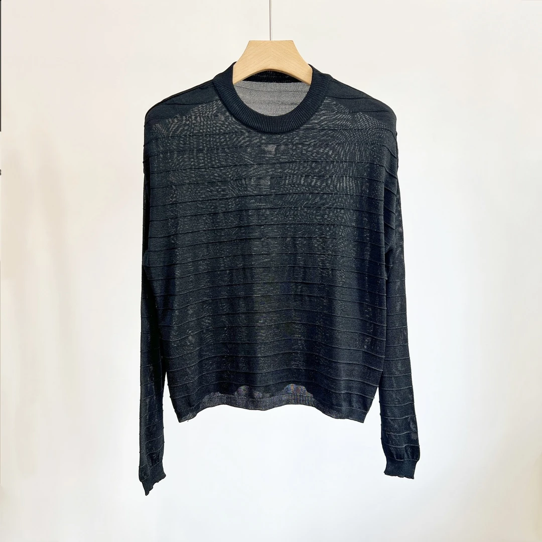 B品微瑕】长丝柞蚕丝女上衣长袖针织衫-面料有勾丝 FL240809