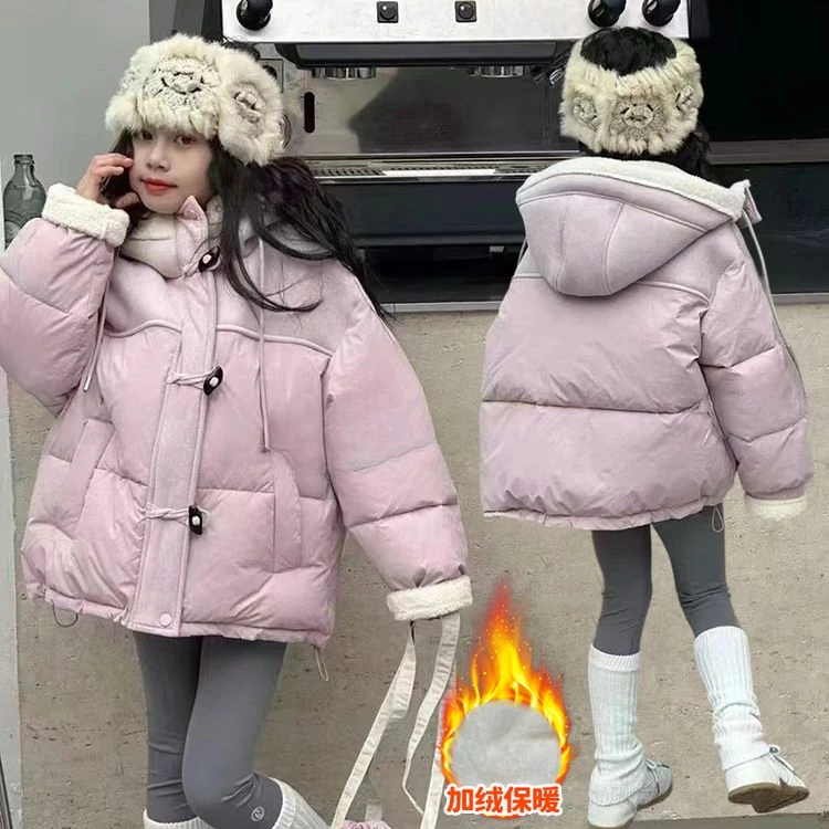 女童冬装棉服2025新款女孩洋气加厚连帽棉袄冬季儿童保暖棉衣外套