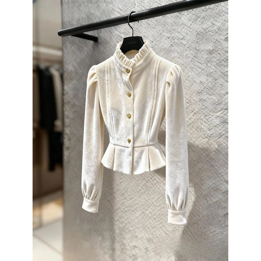 白色衬衫女高级感轻奢减龄洋气独特漂亮超好看加厚内搭法式上衣冬