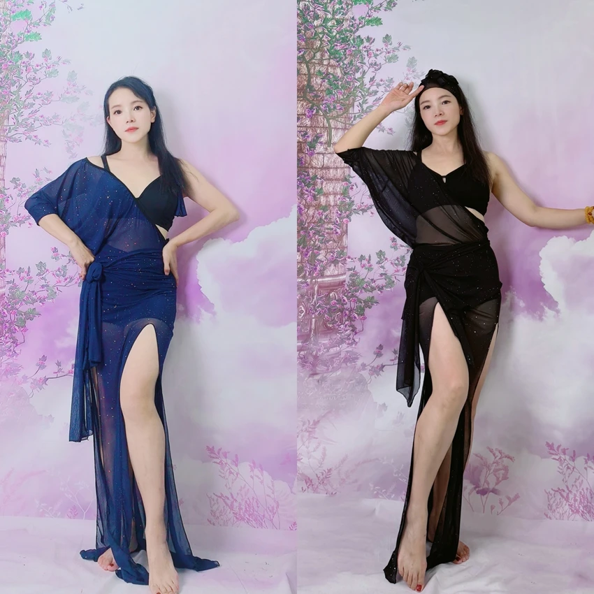 swegal肚皮舞练功服舞蹈服东方舞服装练功套装纱袍子性感弹力大