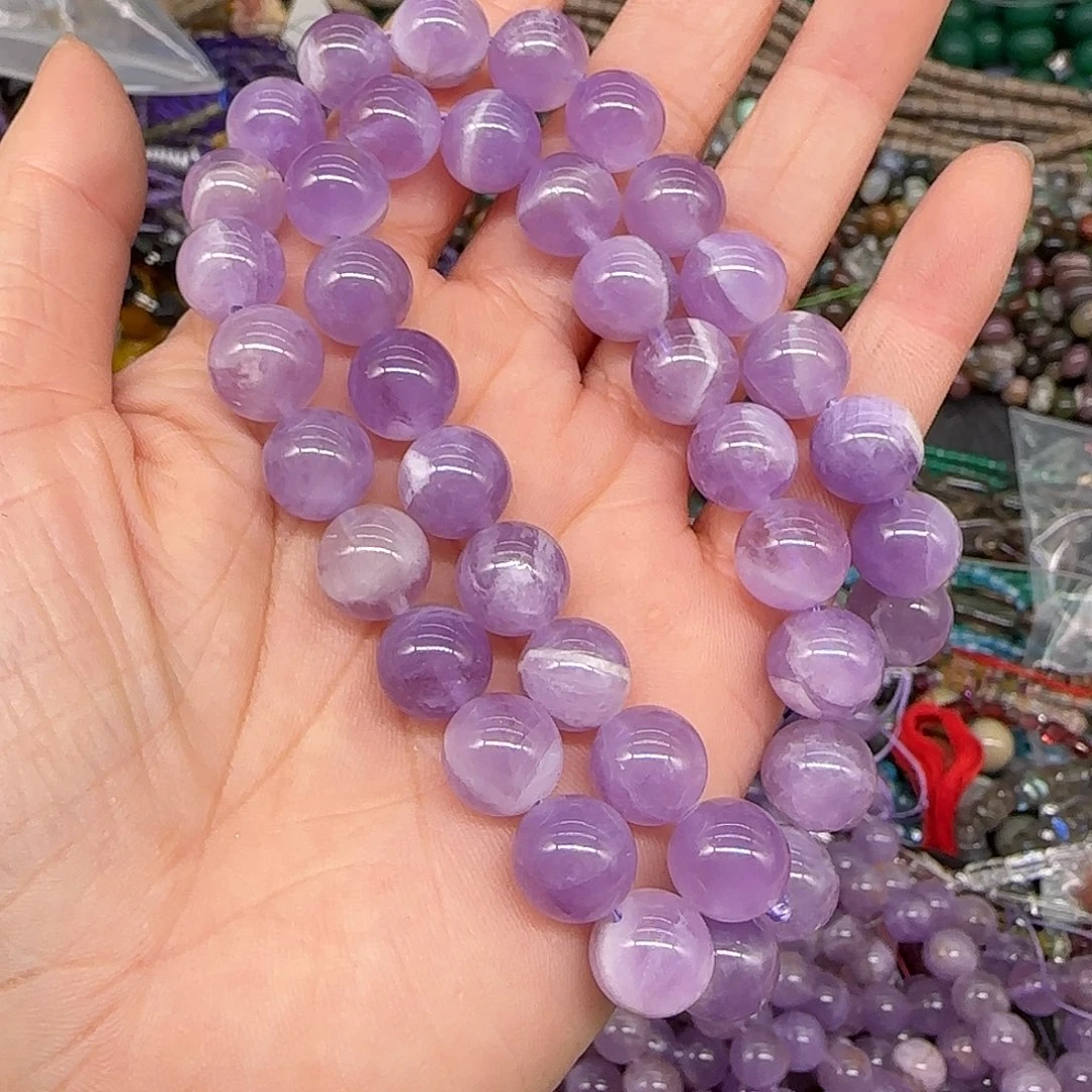 玛瑙/玉髓合金珠宝半成品紫玉晶10mm一条