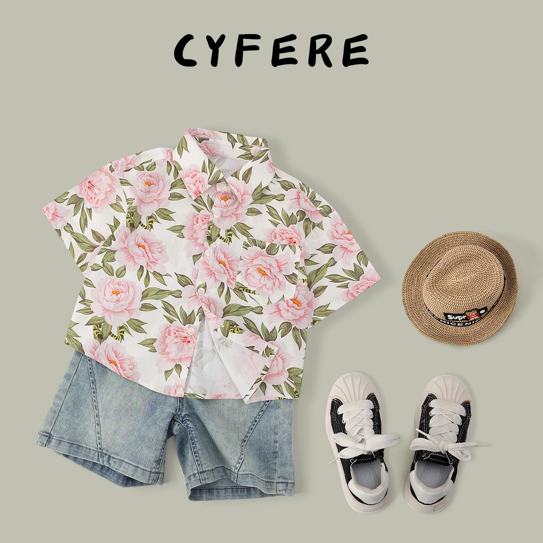 CYFERE【夏日绽放】男衬衫夏季儿童休闲衬衫印花短袖T570605