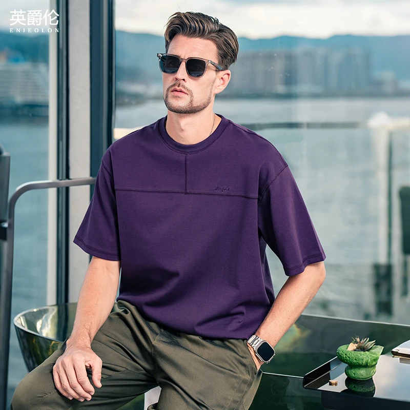 220g重磅明线解构短袖t恤男潮牌宽松设计感美式五分袖上衣TX146