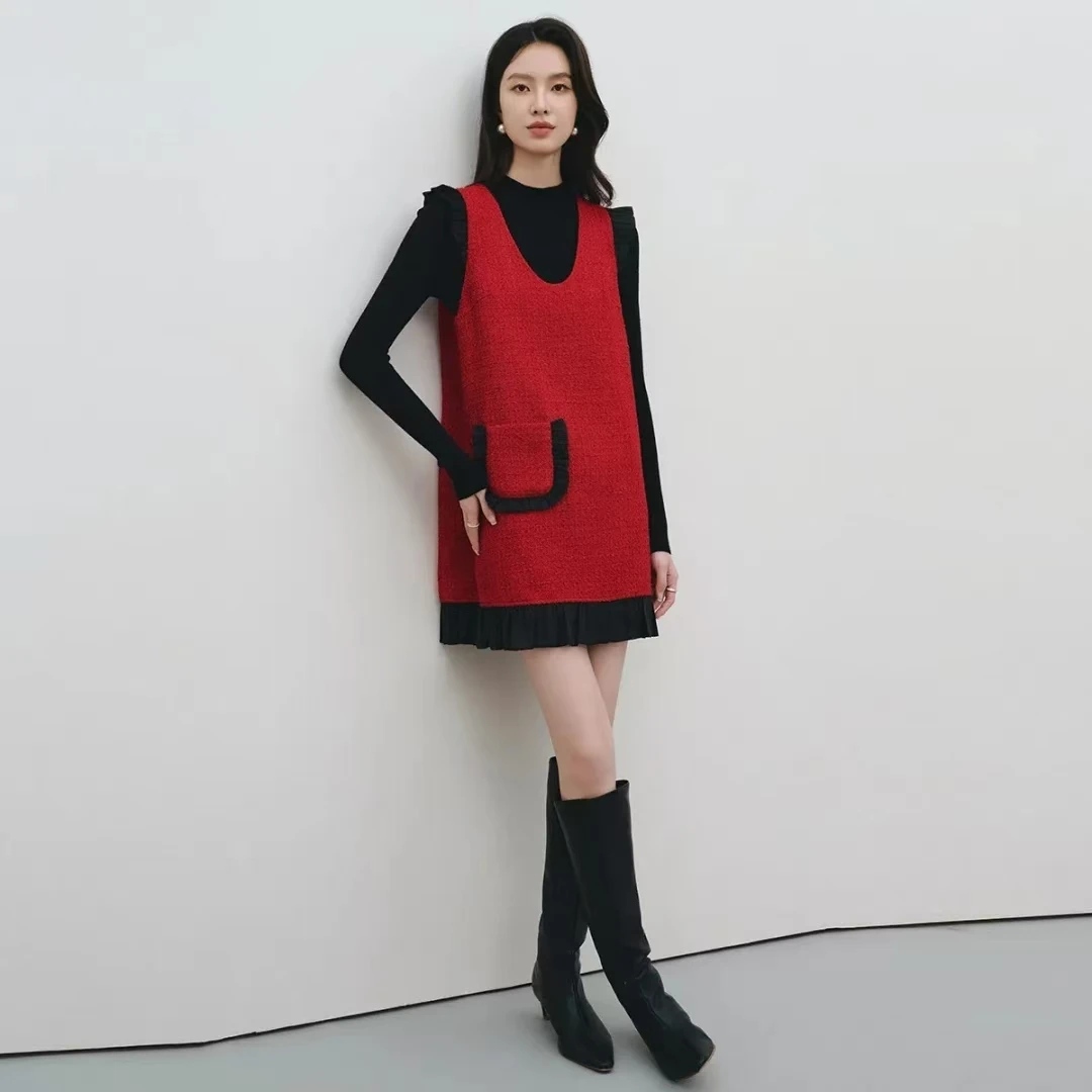 【小铃铛】D029新款2025秋冬长袖小香风套装打底衫加羊毛马甲女套装