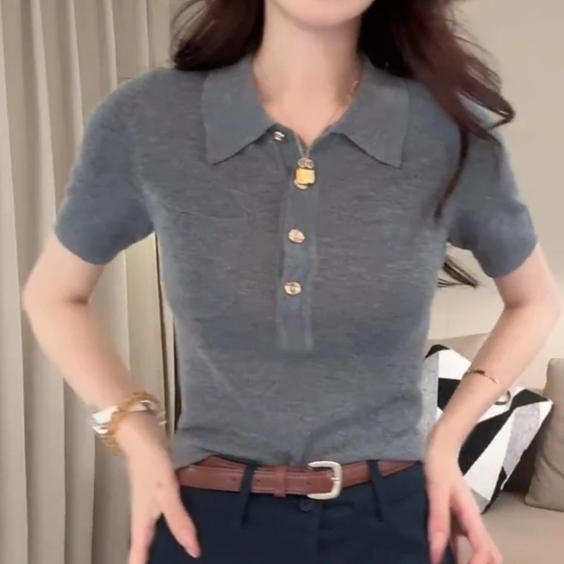 夏季新款纯色翻领短袖T恤休闲百搭显瘦修身纯色POLO衫LK2502946