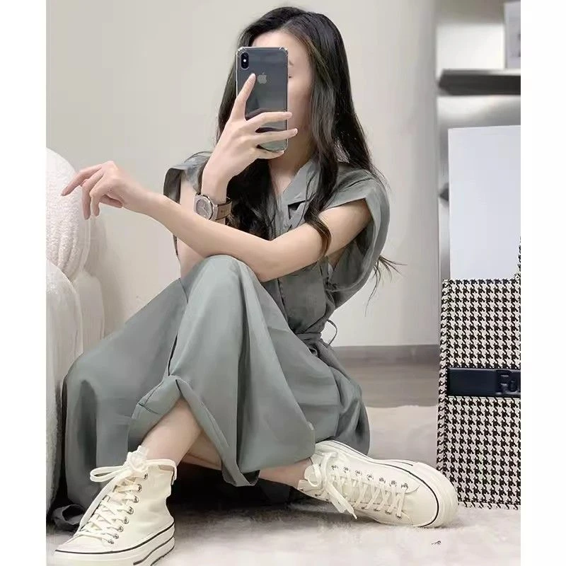 女神气质系带收腰衬衫裙薄荷曼波连衣裙春季新款西装式赫本风长裙