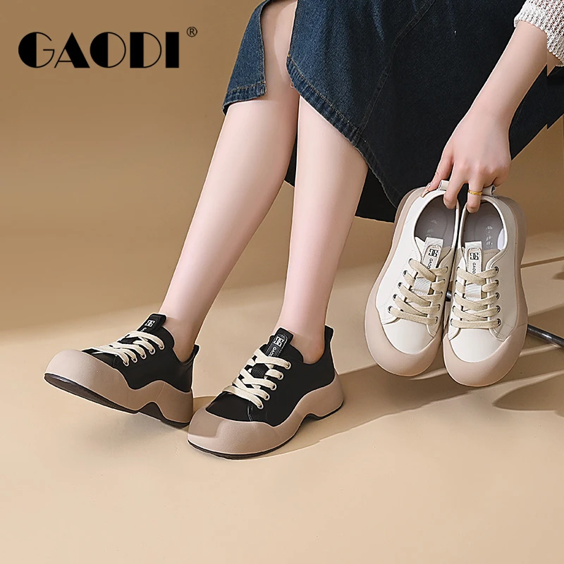 GAODI/高蒂牛皮舒适新款时尚百搭板鞋系带低帮休闲女鞋245195B601