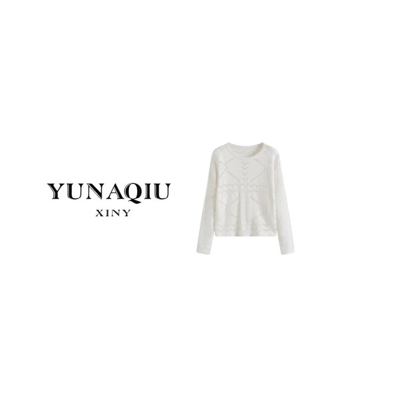 YUNAQIU-针织镂空上衣针织衫长袖白色-9606