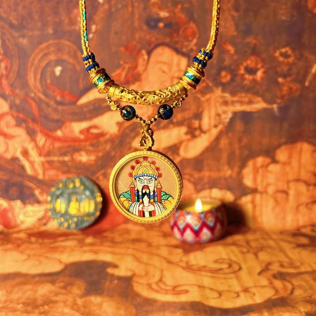 菩提叶五爷热贡纯手绘唐卡设计师手工编织项链脖挂扎基拉姆唐卡