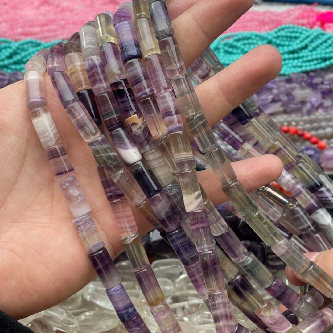 玛瑙/玉髓珠宝半成品未镶嵌一条装7*16mm千层莹石管珠